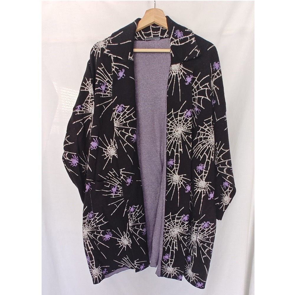 ModCloth The Wonderful Webs We Weave Sweater Coat Black White Purple
